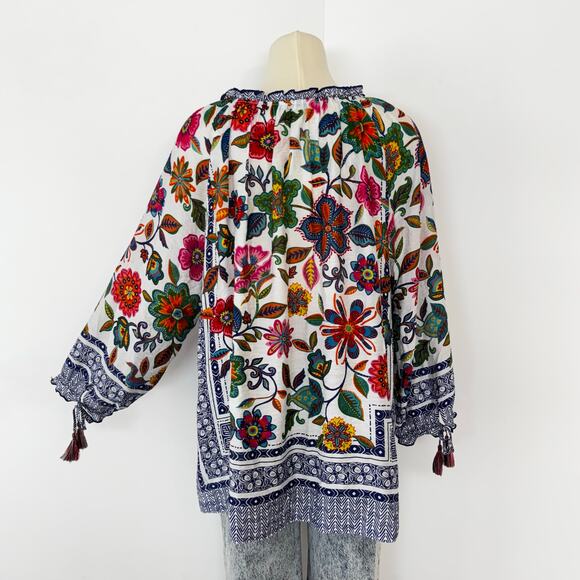 John Mark Floral Print Embroidery Top Tunic Peasant Blouuse Multi 3/4 Sleeves 1X - Picture 6 of 10